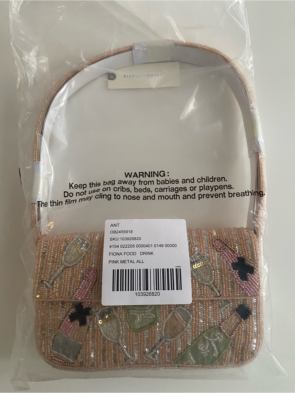 Anthropologie Fiona Beaded Champagne Bottle Bag - Peach Pink - Picture 3 of 3